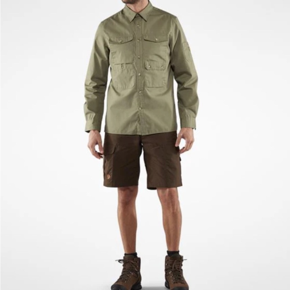 blue fjallraven multi pocket utility shirt ovik field gorpcore XS like new